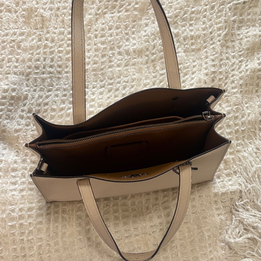 Gently used, clean Coach Charlie Carry All Cream Leather Tote - Picture 2 of 5